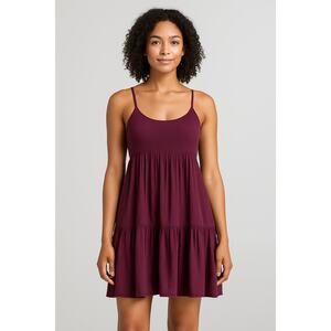 Xhilaration Plum Purple Babydoll Sundress Rayon Tiered Y2K Balletcore Sz Medium